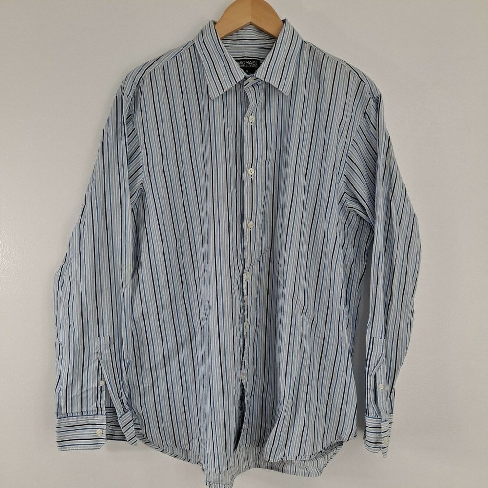 Michael by Michael Kors  Men's Button Down Long Sleeve Shirt Navy Blue White XL